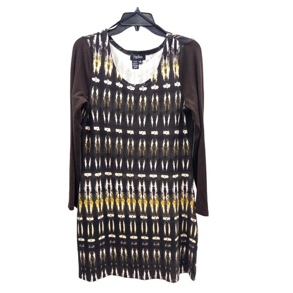 Papillon Brown Print Knit Long Sleeve Mini Dress M NEW - Picture 4 of 5